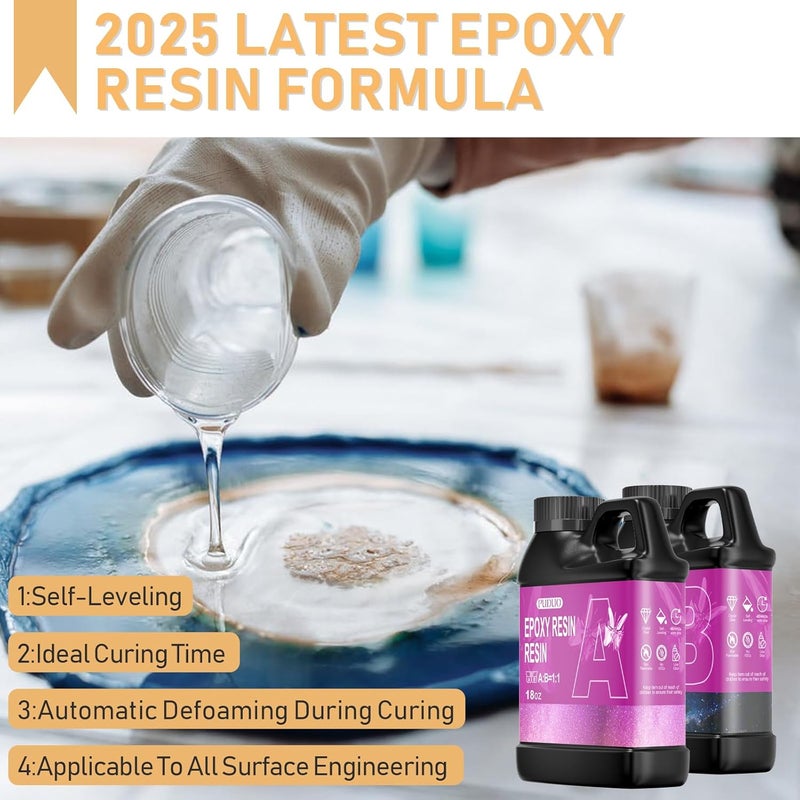 Puduo Epoxy Resin Kit 36OZ，Newly Formulated Crystal Clear Epoxy Resin，Strong, Bubble-Free, Anti-Yellowing Art Resin That，Suitable for DIY, Resin Art, Molds, Jewelry Making, Easy to Mix 1:1 Ratio - Image 5
